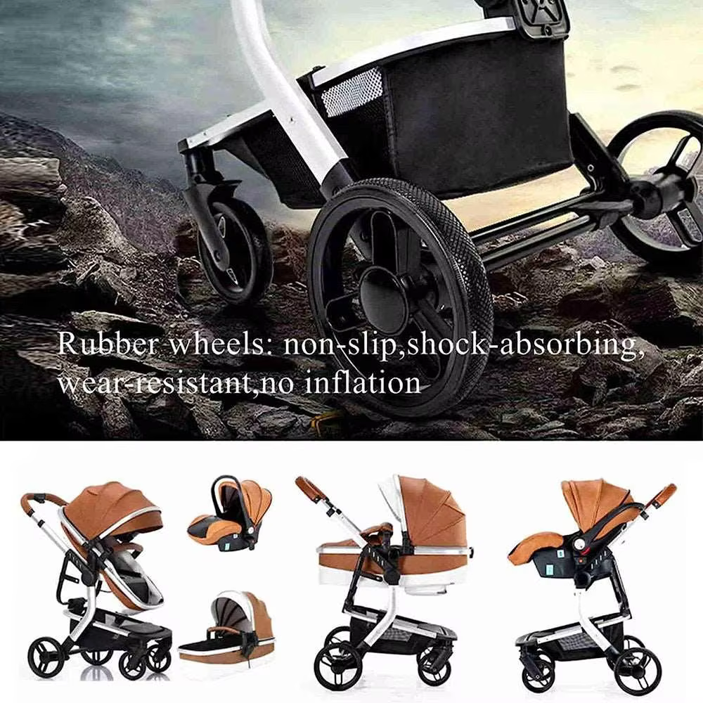 Poussette 3 en 1 en cuir PU pour bébé, avec mousqueton, siège de voiture, absorbant les chocs, imper