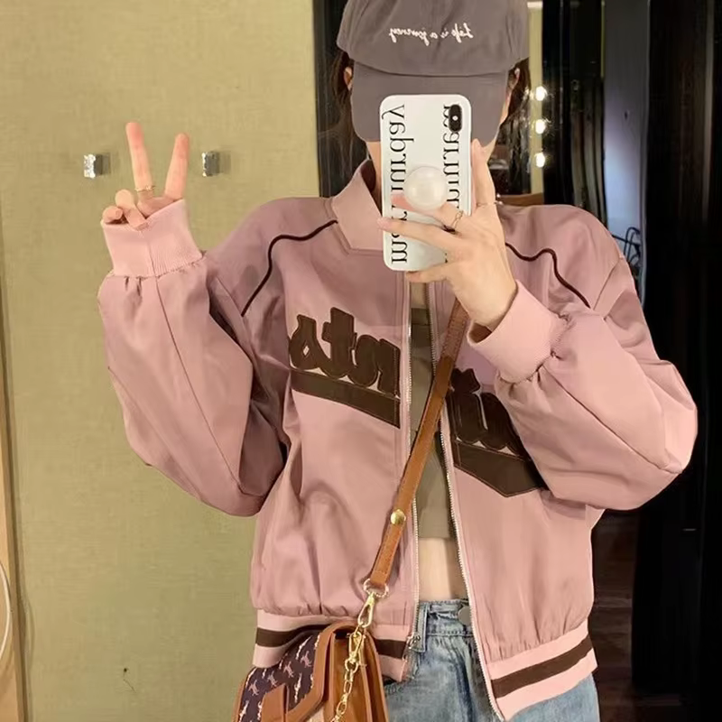 Gidyq-Veste de Baseball avec Lettres Brodées pour Femme, Manteau Court et Mince, à la Mode, avec Fer