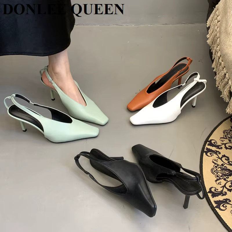 Sandales de printemps à talons hauts et fins pour femmes, escarpins à bout carré, chaussures peu pro
