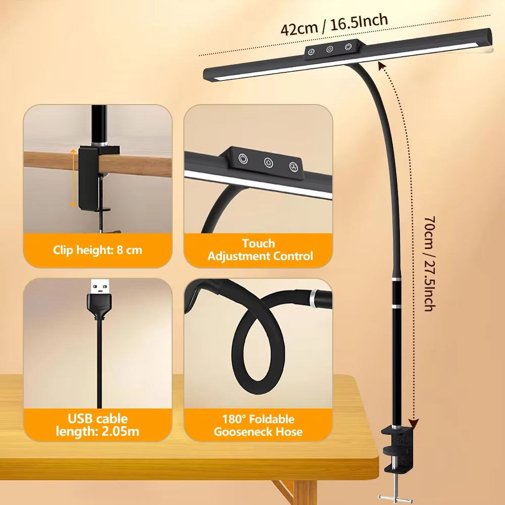 Lampe de bureau architecte LED à tête simple/double/triple pour la maison, soin des yeux, sans lumiè