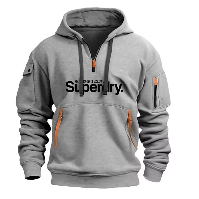 Sweat à capuche chaud pour hommes, Long, quotidien, extérieur, multi-poches, fermeture éclair, confo