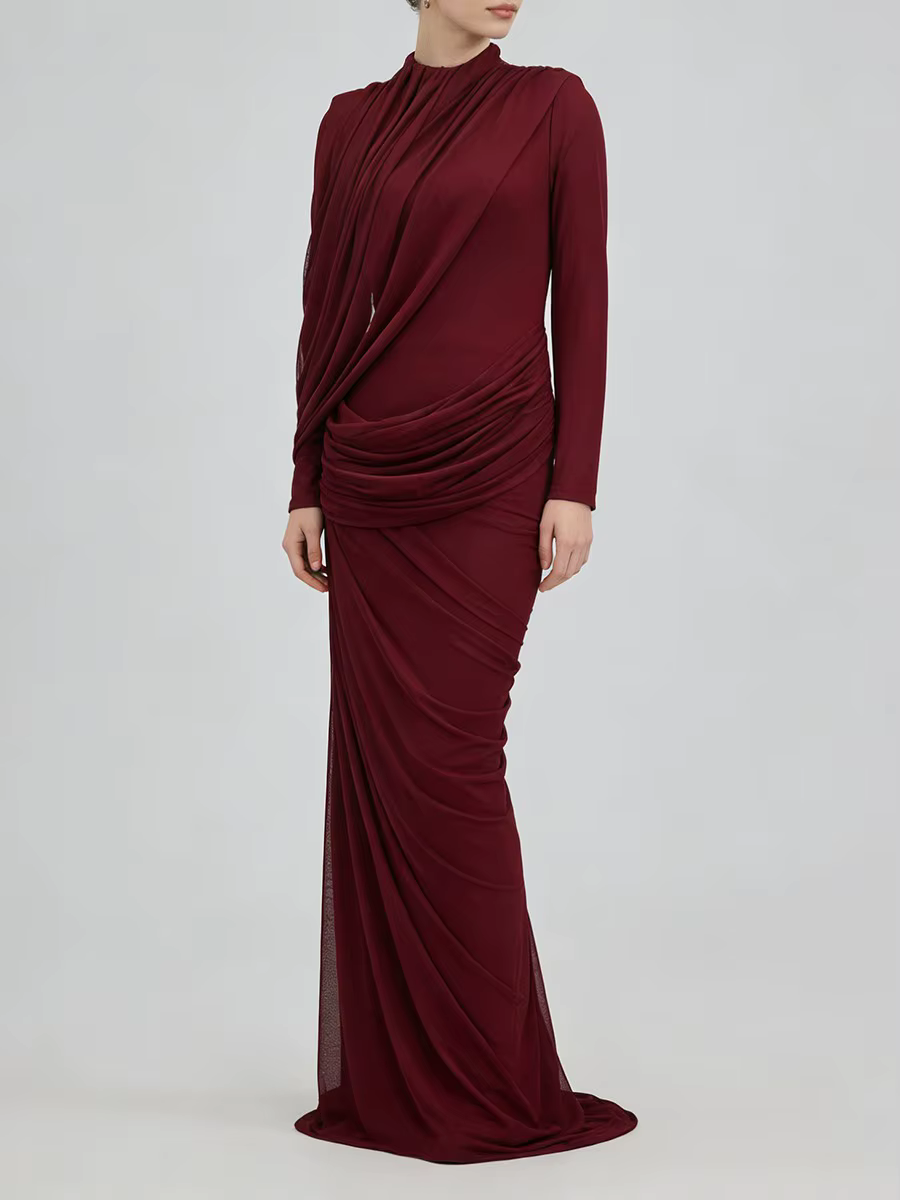 TWOTWINSTYLE Robes pour femmes, design amincissant à plis, style tendance, col montant, manches long