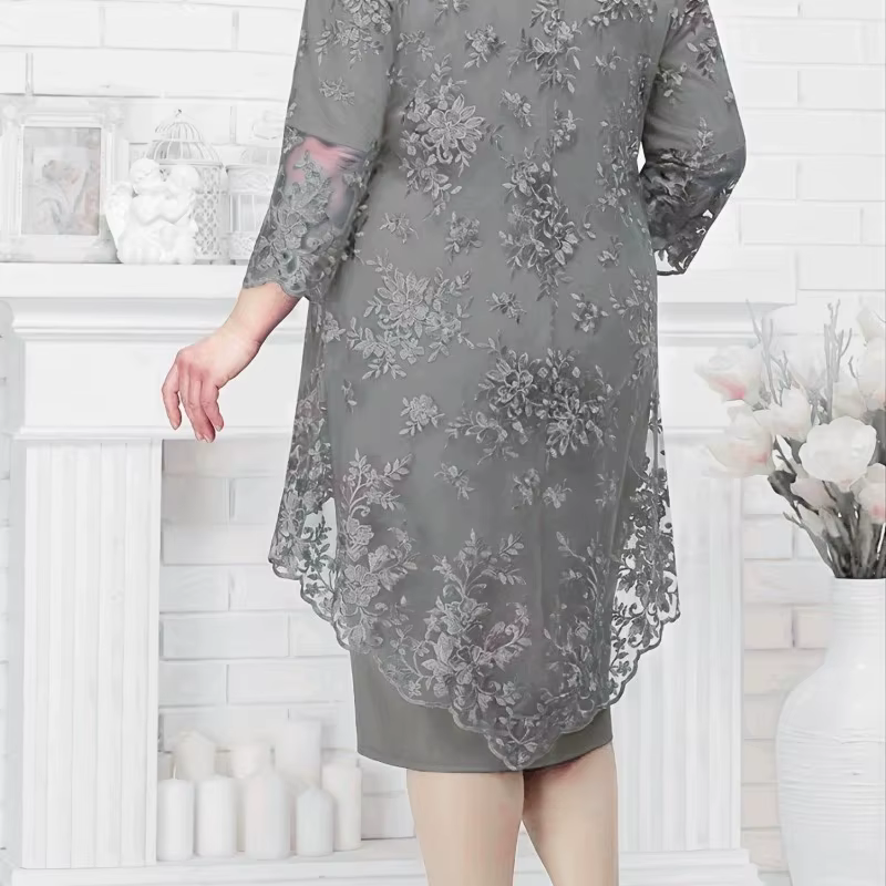 Nouvelle Robe de Soirée Grande Taille pour Femme, Ensemble Deux Pièces avec Broderie en Dentelle de
