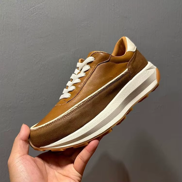 Chaussures de course rétro 2025 pour hommes | Baskets à semelle épaisse en cuir véritable | Chau