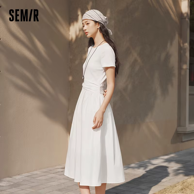 Robe plissée pour femme Semir 2026, col rond, taille cintrée, style urbain décontracté, douce et con