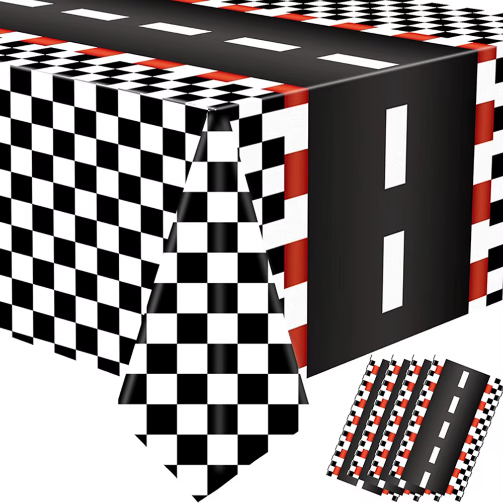 Nappe de fête de voiture de course à carreaux, drapeau à carreaux noir et blanc, nappe de piste, fou
