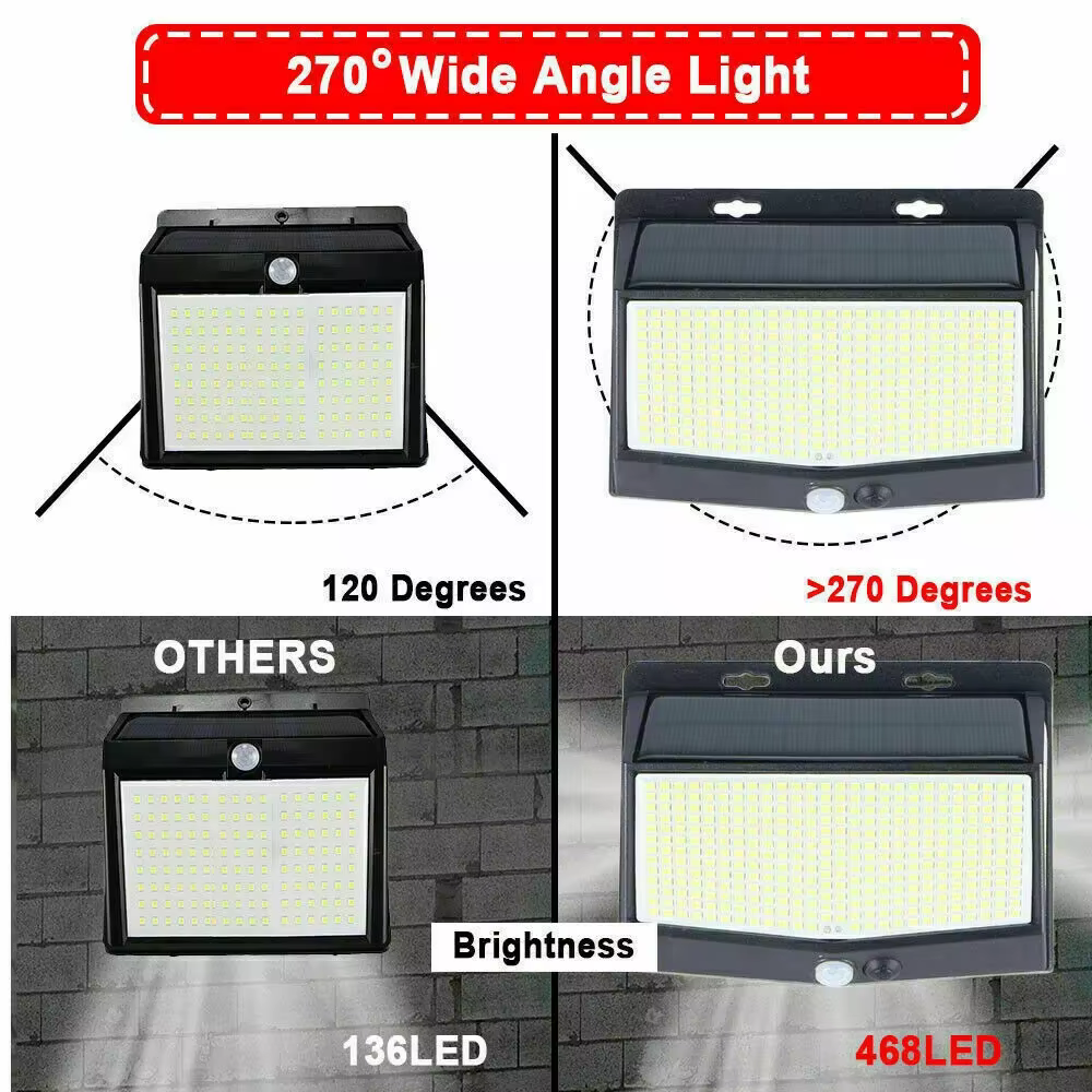 Lampe solaire d'extérieur à 468 LED avec détecteur de mouvement PIR, étanche, 62 Sunlight, lampadair
