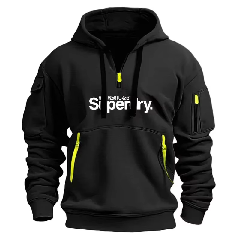 Sweat à capuche chaud pour hommes, Long, quotidien, extérieur, multi-poches, fermeture éclair, confo