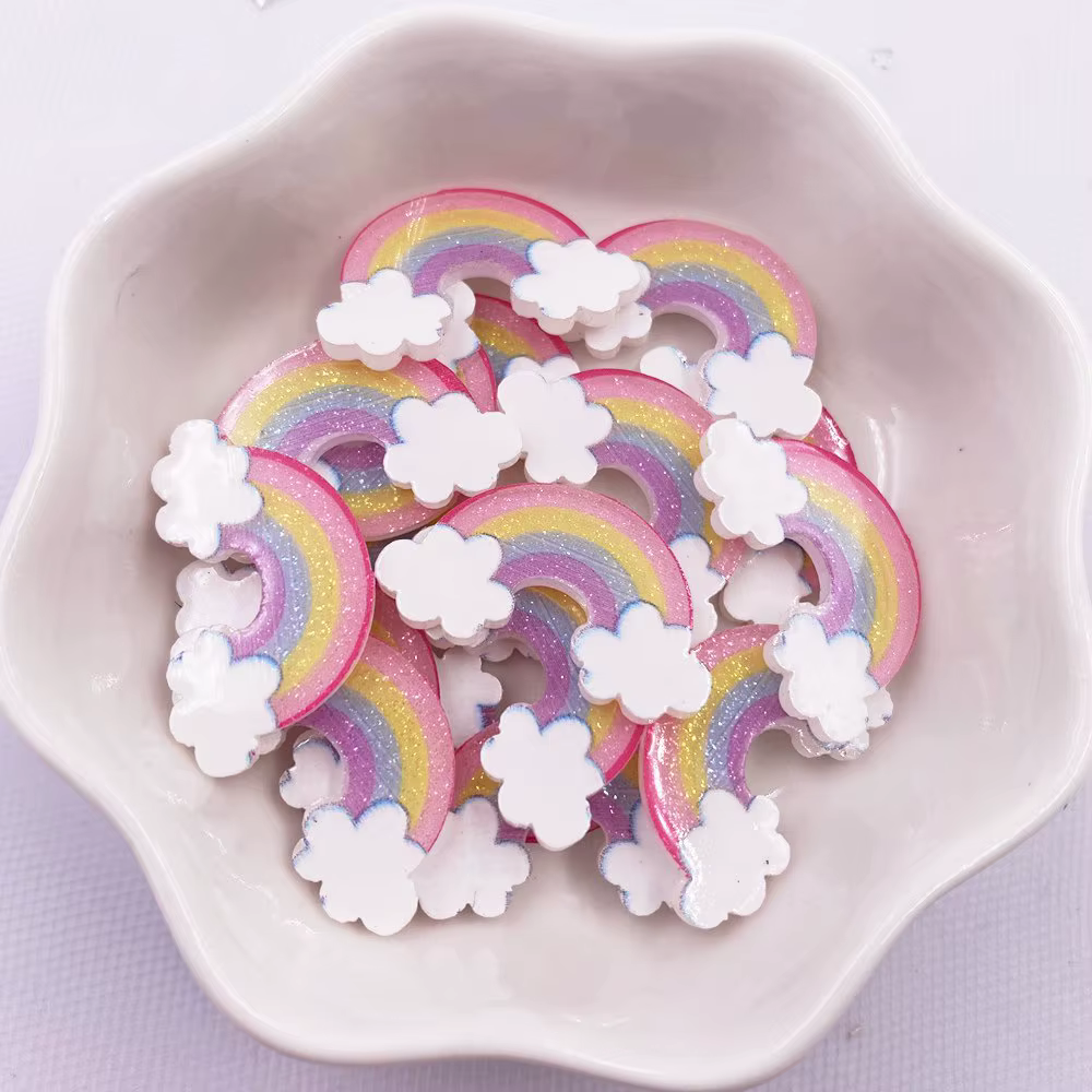 Feuille acrylique à dos plat, 20 pièces, Mini nuage arc-en-ciel à paillettes colorées, motif Miniatu