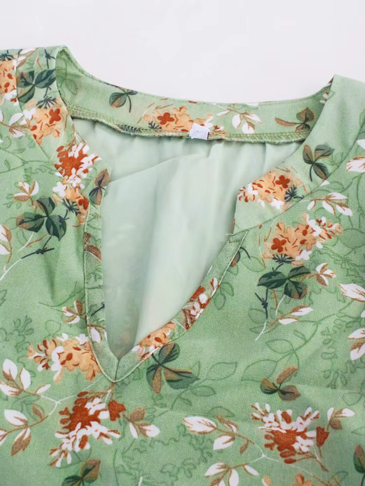 Msfilia mode robe florale femmes printemps automne col en V à manches courtes ample Chic robes impri