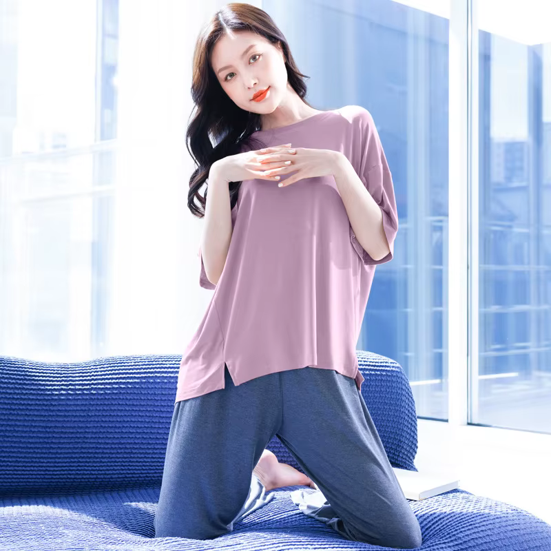 Ensemble de pyjamas élégants pour femmes en modal, doux, manches courtes, pantalon, vêtements de dét