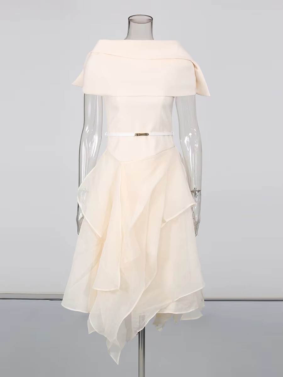 CHICEVER Ensemble deux pièces irrégulier uni pour femme, col châle à revers, sans manches, robe long