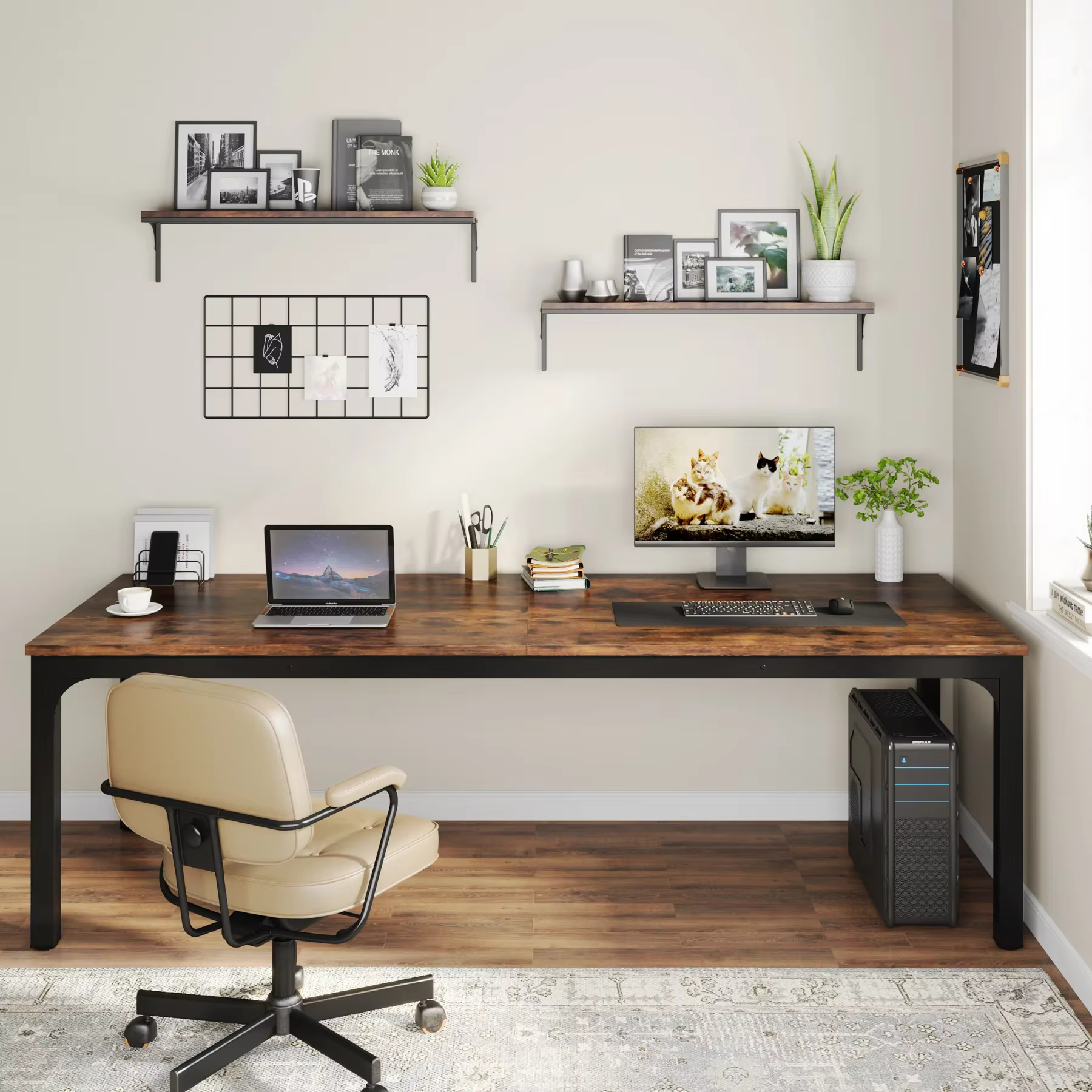 Tribesigns Bureau d'ordinateur extra long de 78,7 pouces Bureau pour 2 personnes, bureau double long