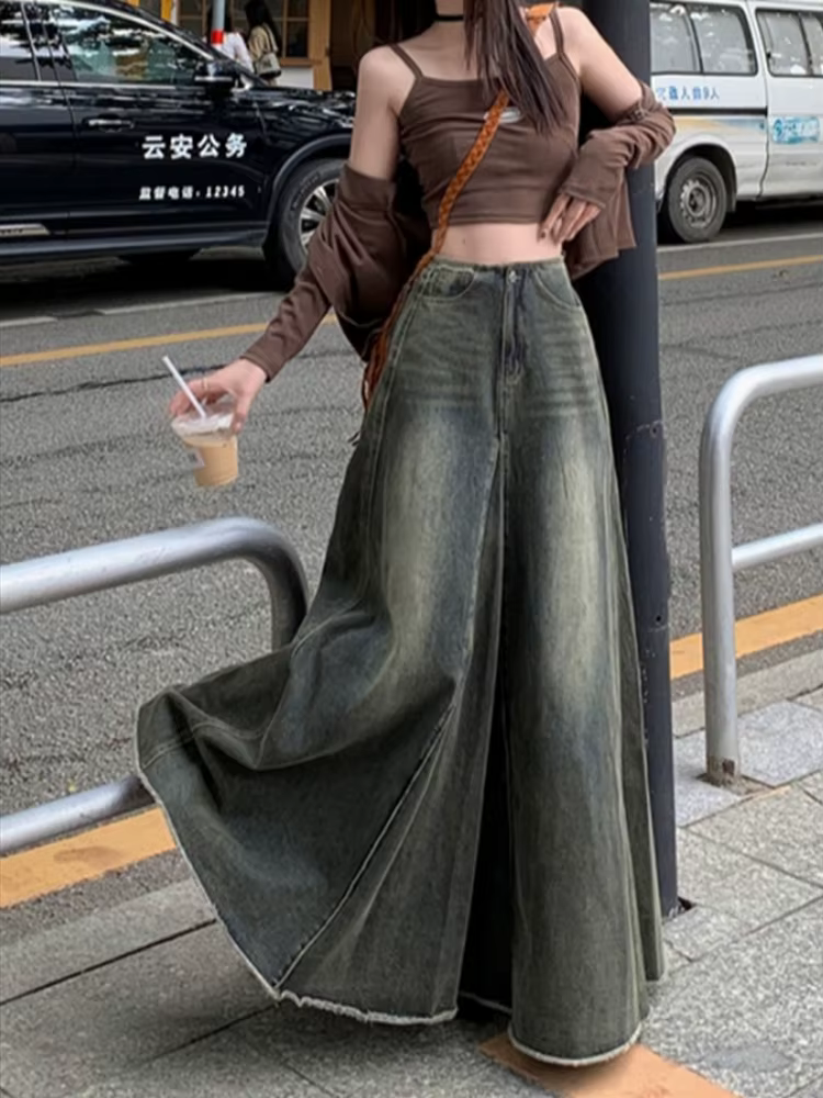 Jupe en jean plissée à volants taille haute pour femmes, jupes longues maxi pour femmes, jupe en jea