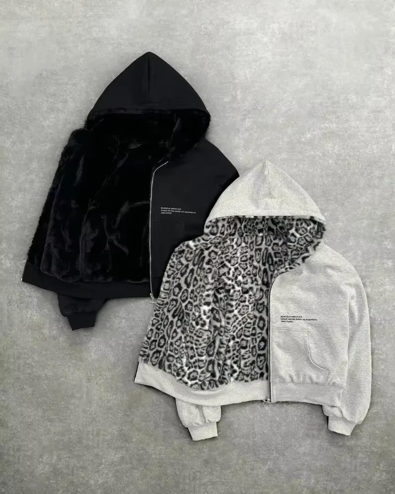 Vêtements léopard double face en automne et en hiver, original Kuaku rétro élégant, sweat à capuche