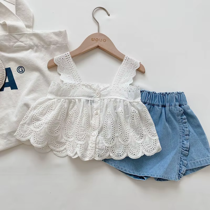 MILANCEL-Ensemble de vêtements d'été pour enfants, 2 pièces, haut amissié + short en jean, style fin