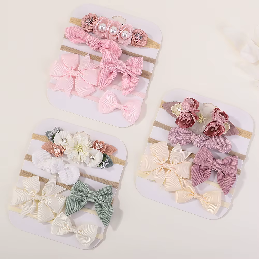 Bandeaux élastiques doux pour bébé fille, bandeaux en Nylon tricotés avec nœud papillon, 5 pièces/en