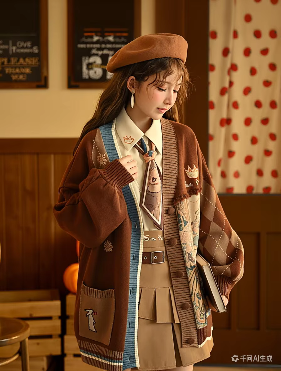 Veste cardigan amincissante brodée pour femme, pull rétro, style collège polyvalent, automne et hive