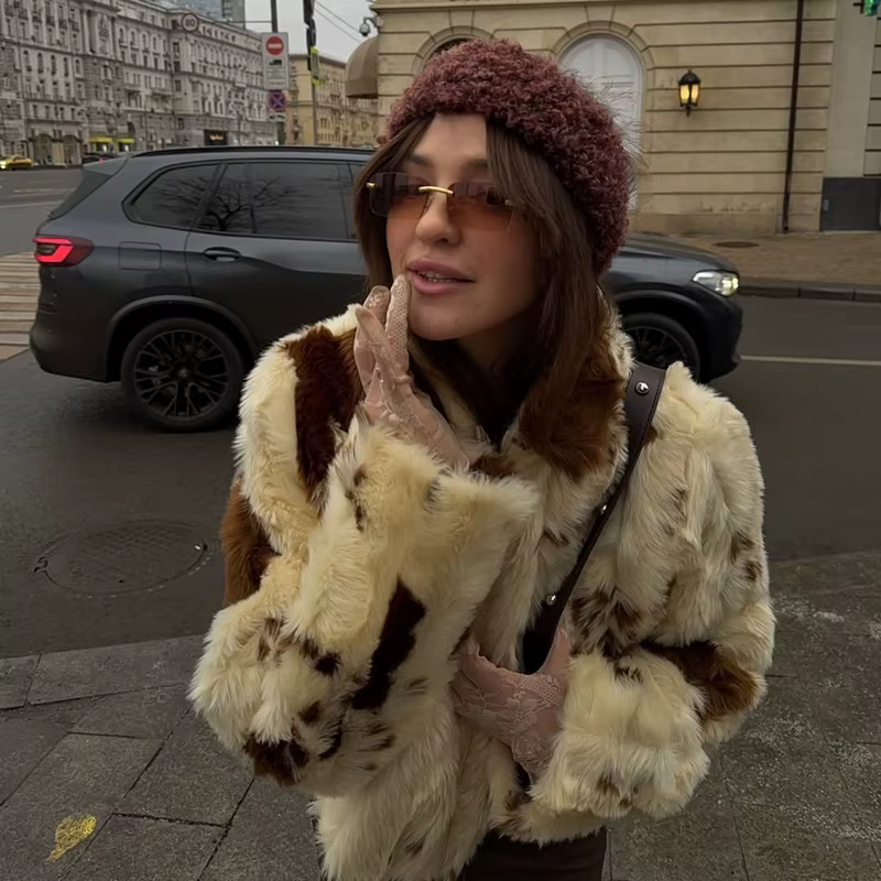 Neo Mint Chic Street Girls vache imprimé manteau de fourrure femmes 2025 hiver nouvelle marque de mo