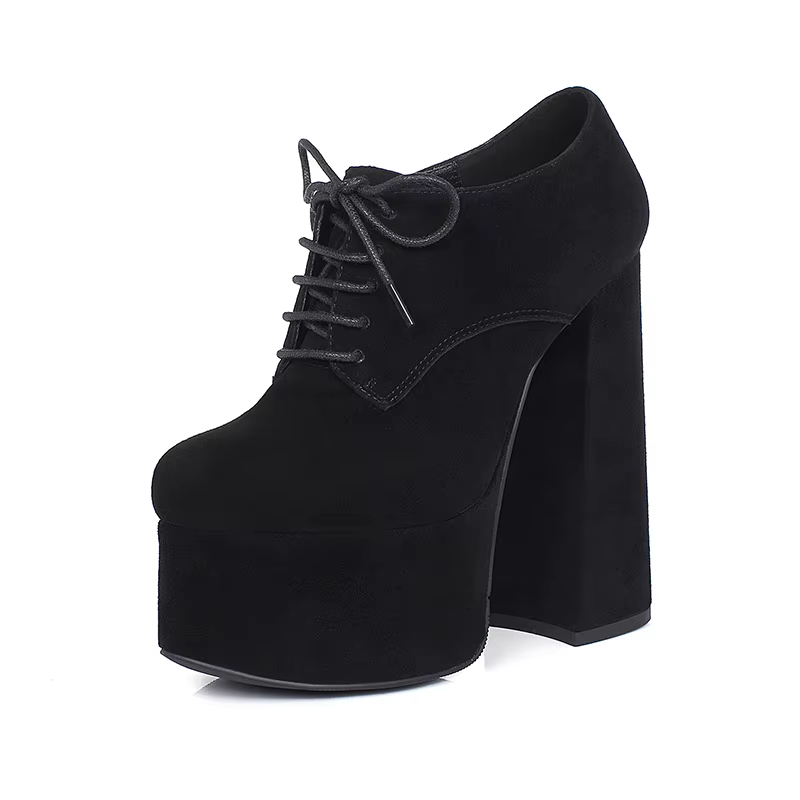 Arden Furtado printemps mouton daim bout rond talon carré plate-forme pompes Super haut talon Sexy à