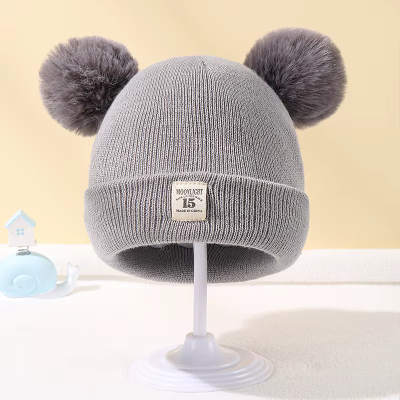 Automne hiver bébé chaud tricoté chapeaux avec Pom enfants tricot bonnet chapeau couleur unie enfant