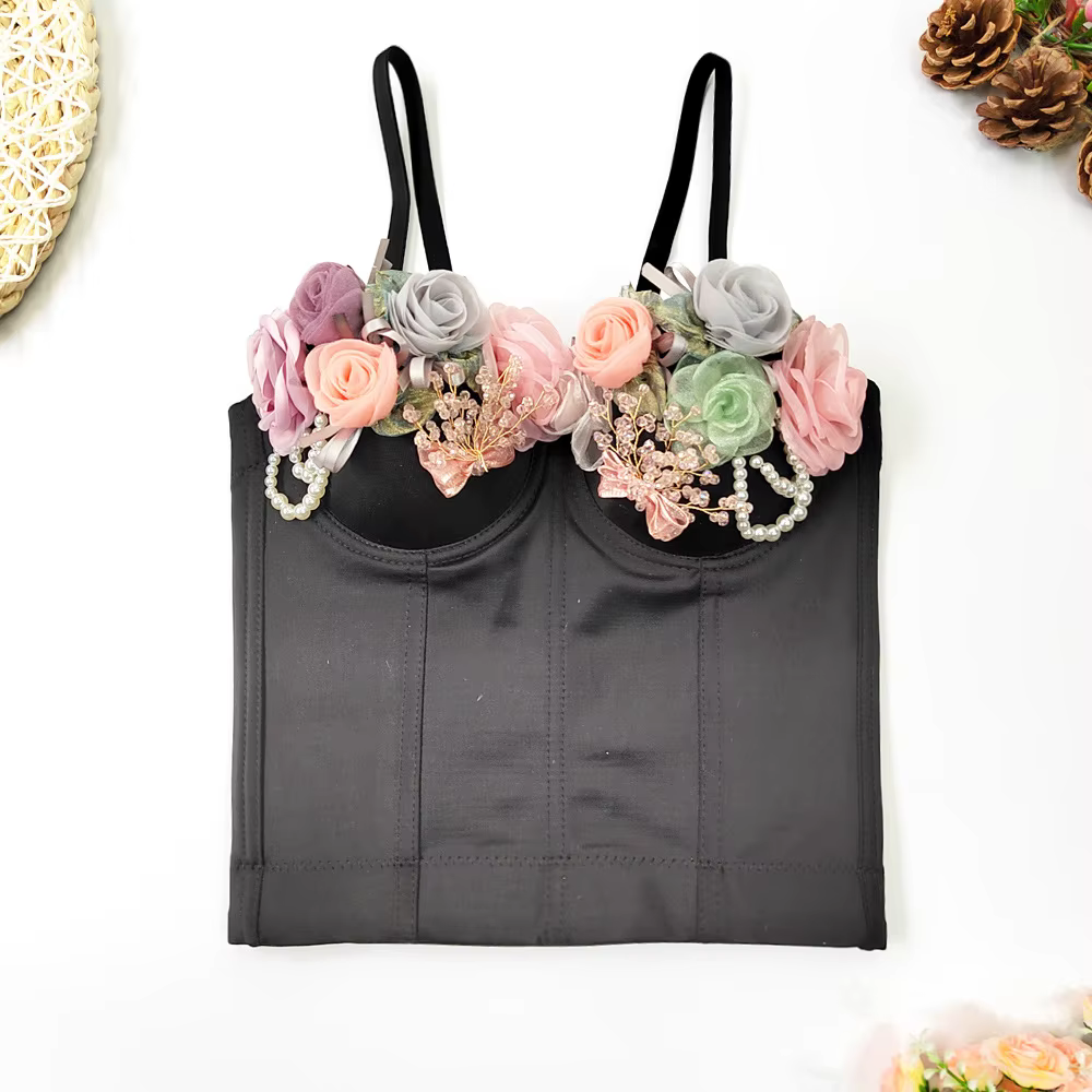 SXTHAENOO-Haut court sans bretelles pour femme, soutien-gorge en glabustier, diamant, fleur, boîte d