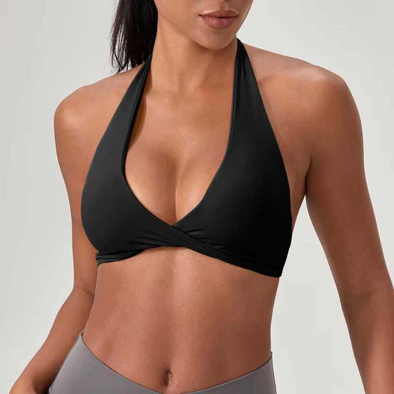Soutien-gorge de sport de Yoga pour femmes, col licou, Design élégant au dos, soutien-gorge de gymna