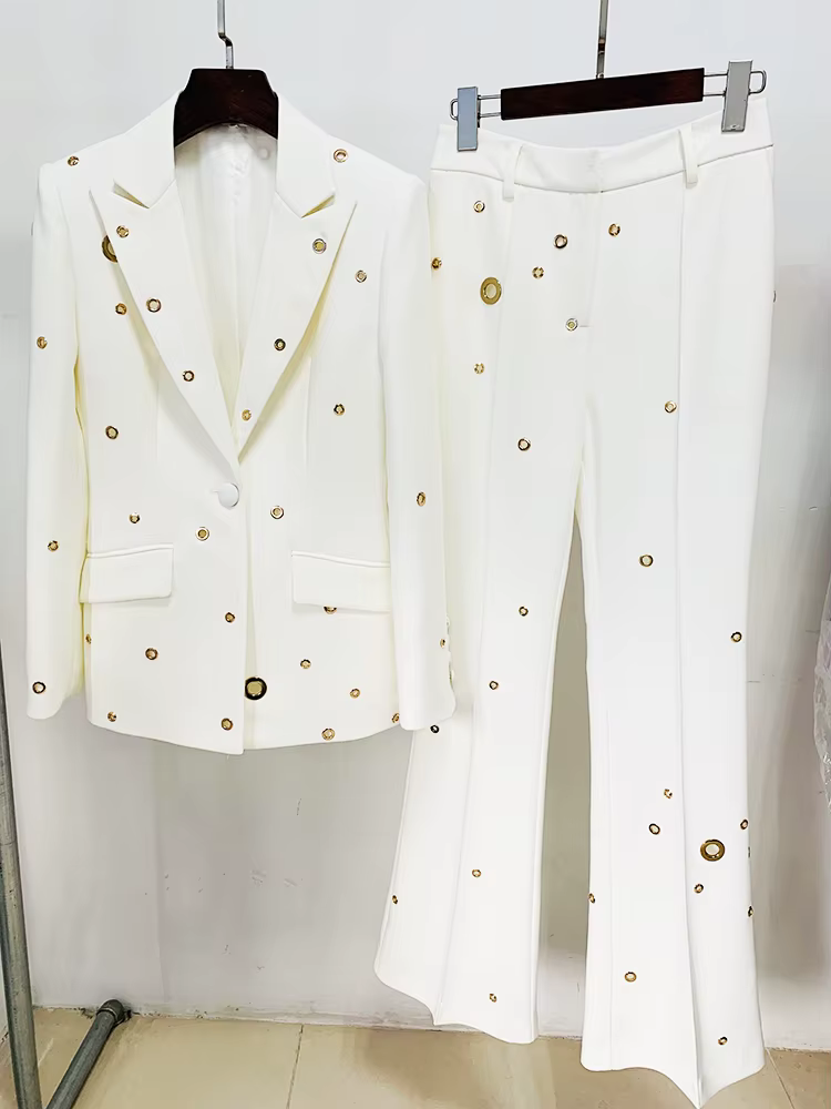 HIGH Calls ALITY2025-Ensemble de Blazer et Pantalon Slim Fit pour Femme, Bouton Unique, Oeillet, Rev