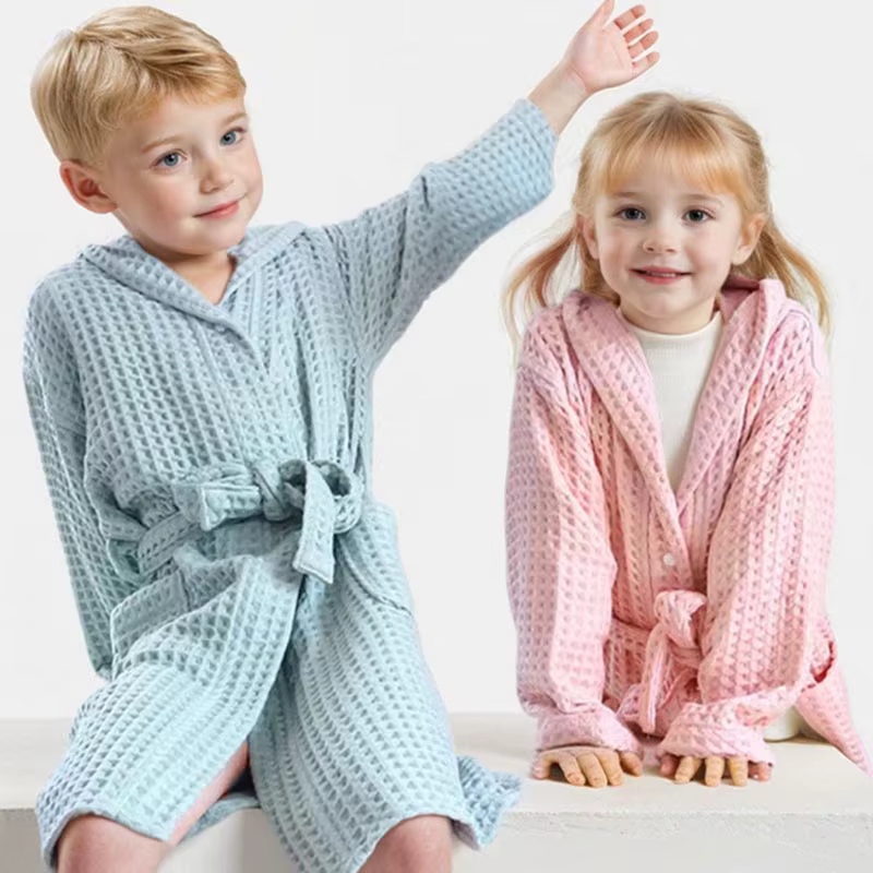 Peignoir de bain en coton pour enfants, absorbant et à séchage rapide, long, avec capuche, en tissu 