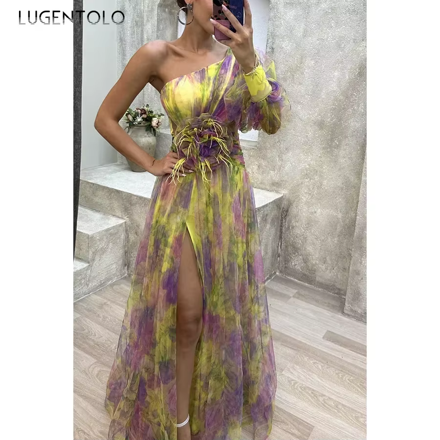 Robe de soirée Sexy pour femmes, découpes en maille, taille fendue, épaules inclinées, grande balanç