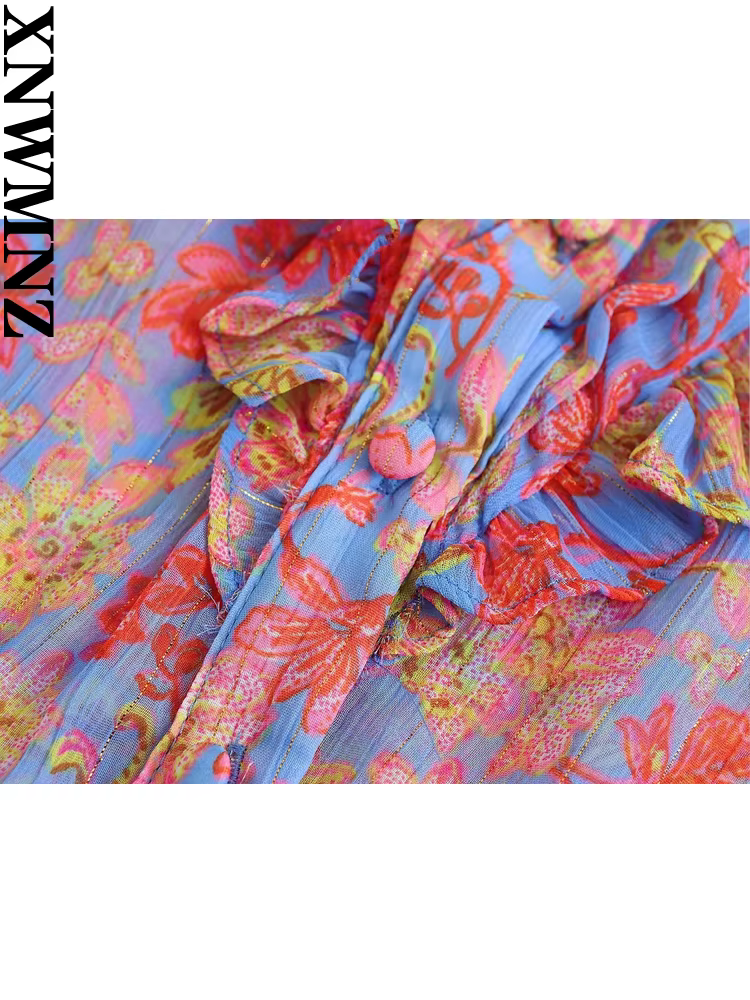 XNWMNZ-Chemise à Imprimé Floral pour Femme, Chemisier Chic à la Mode, Col en V, Manches sulf, Volant