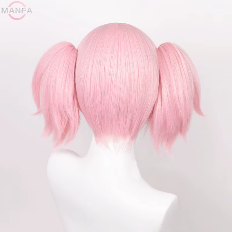 Madoka Kaname Cosplay perruques rose 30 cm pince courte queues de cheval Kaname Madoka Anime perruqu