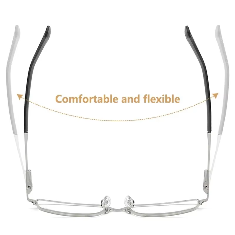 Lunettes de lecture demi-monture en métal pour hommes, monture de lunettes bloquant la lumière bleue