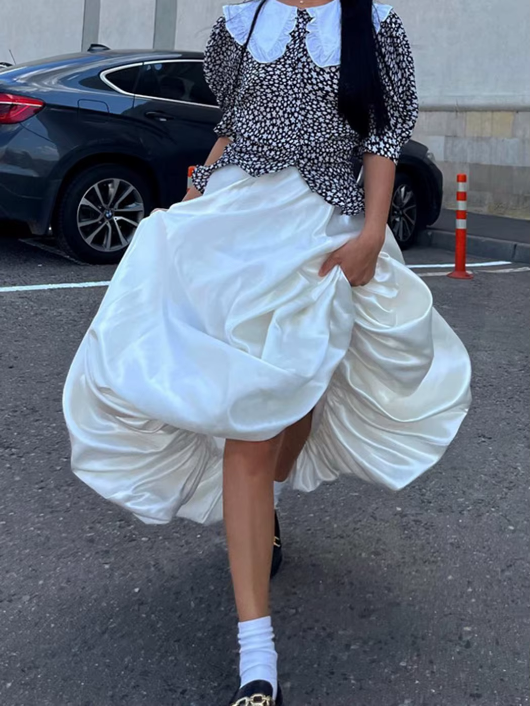 Jupe Trapèze Drapée en Satin pour Femme, Taille Haute, Mode Élégante, Couleur Unie, Fermeture Éclair