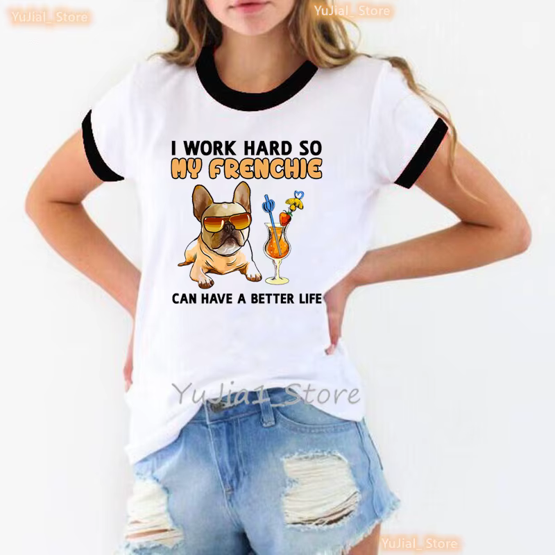 T-shirt imprimé "I Work Hard" pour Femme, avec motif cochon d'inde, français, bouledogue, Chihuahua,