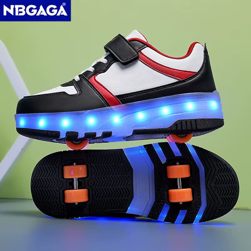 Chaussures lumineuses pour enfants avec charge USB, chaussures de sport d'extérieur, patins à roulet