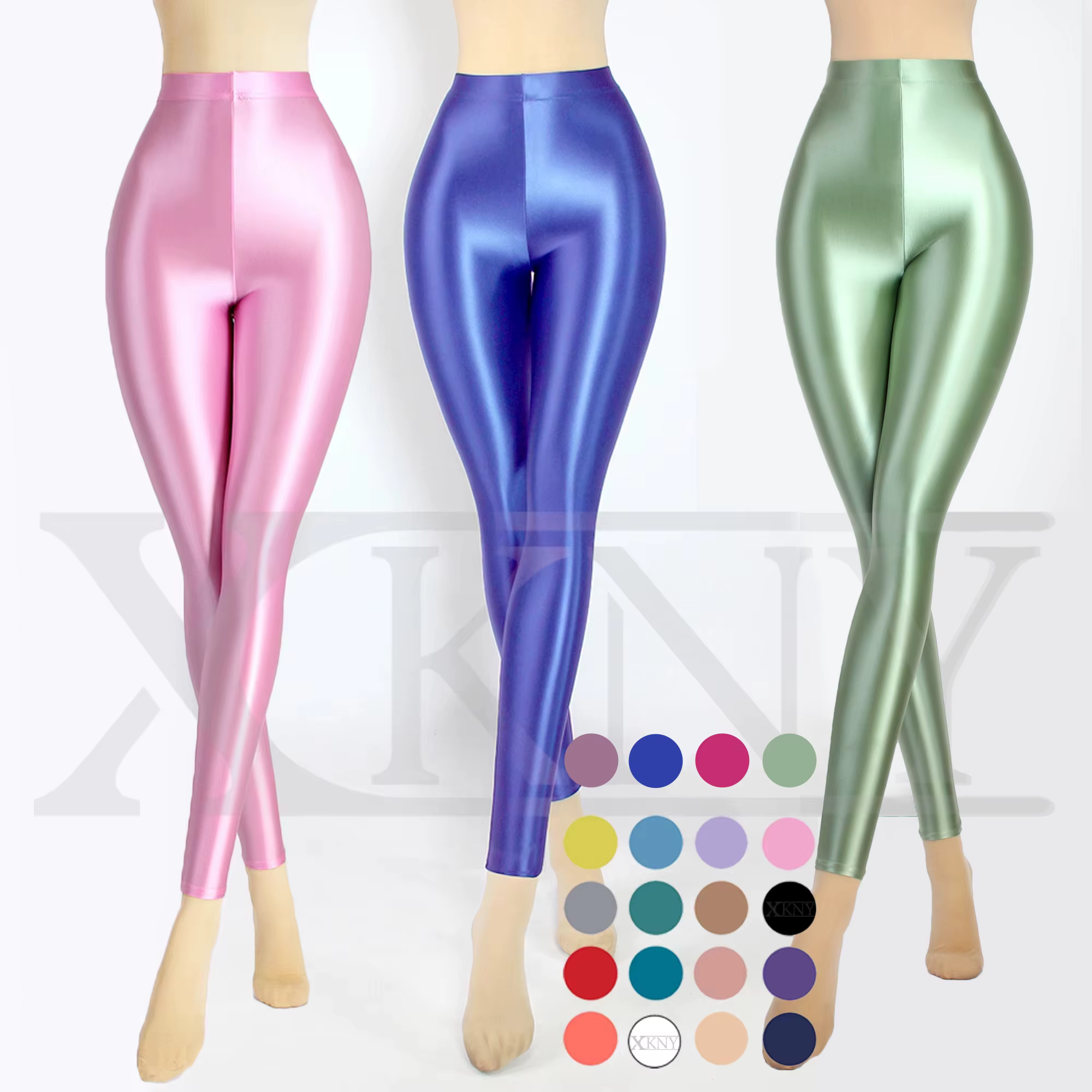 Pantalon satiné brillant XClocKNYoung, taille haute, sport, fitness, yoga, leggings brillants, leggi