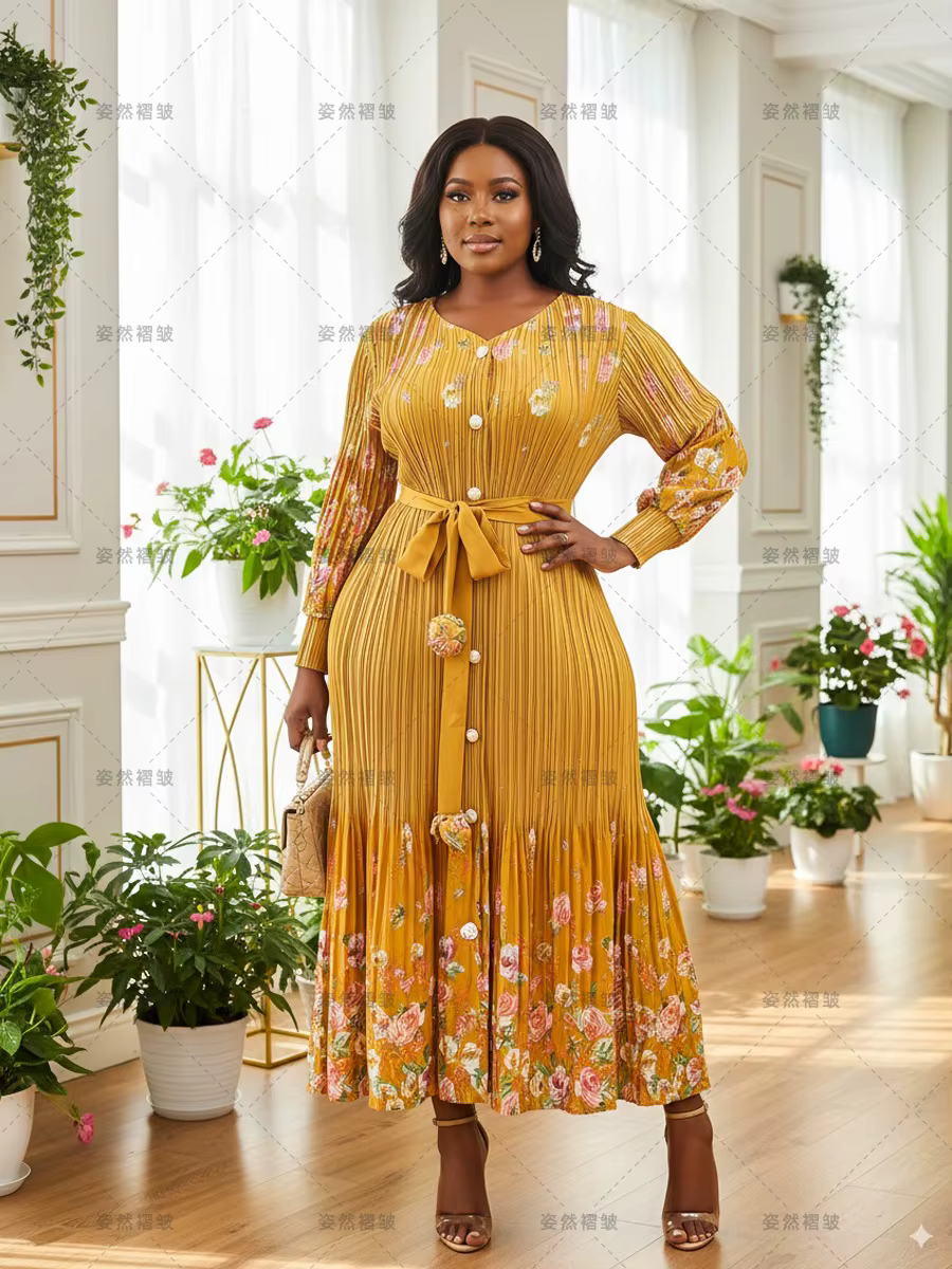 Miyake – robe plissée à manches longues pour femme, vêtement décontracté, jupe froissée, taille uniq