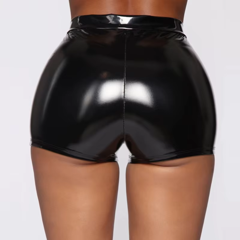 Short taille haute en cuir PU pour femme, short noir solide, bouton de document, olympiques de boîte