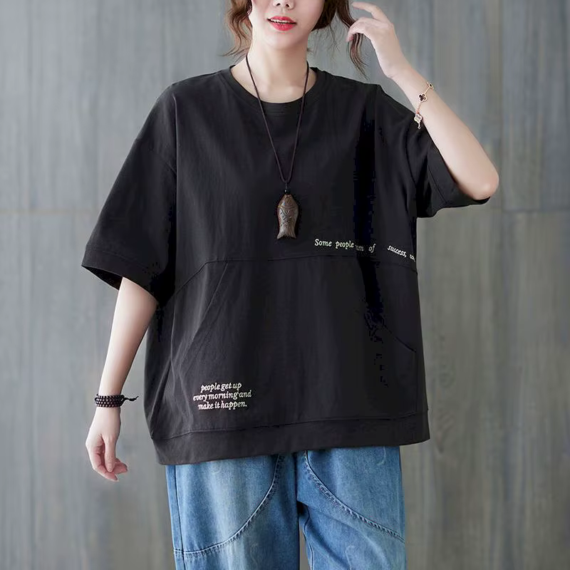T-shirt à manches courtes pour femmes, 98% coton, mode, broderie, niche, décontracté, été