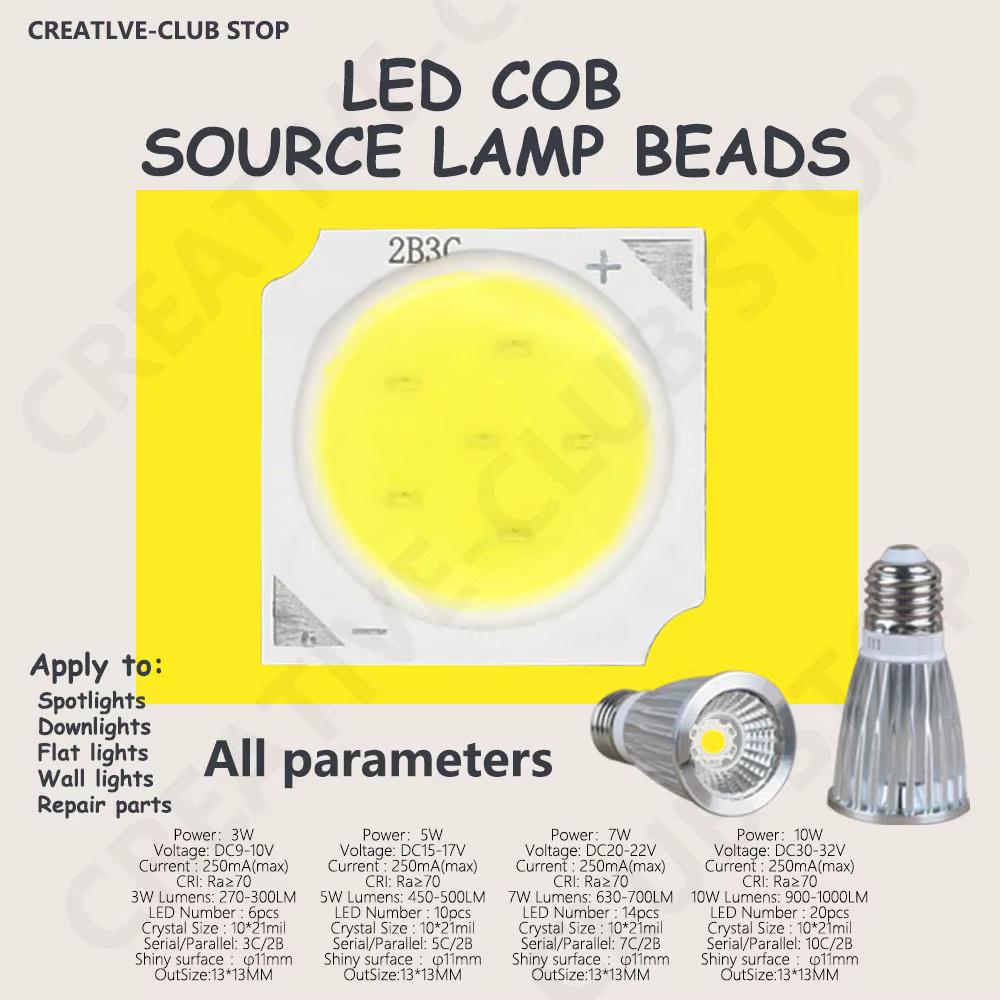20 pièces LED COB ampoule 250mA 1313 3W 5W 7W 10W blanc chaud blanc froid LED Source puce lampe proj