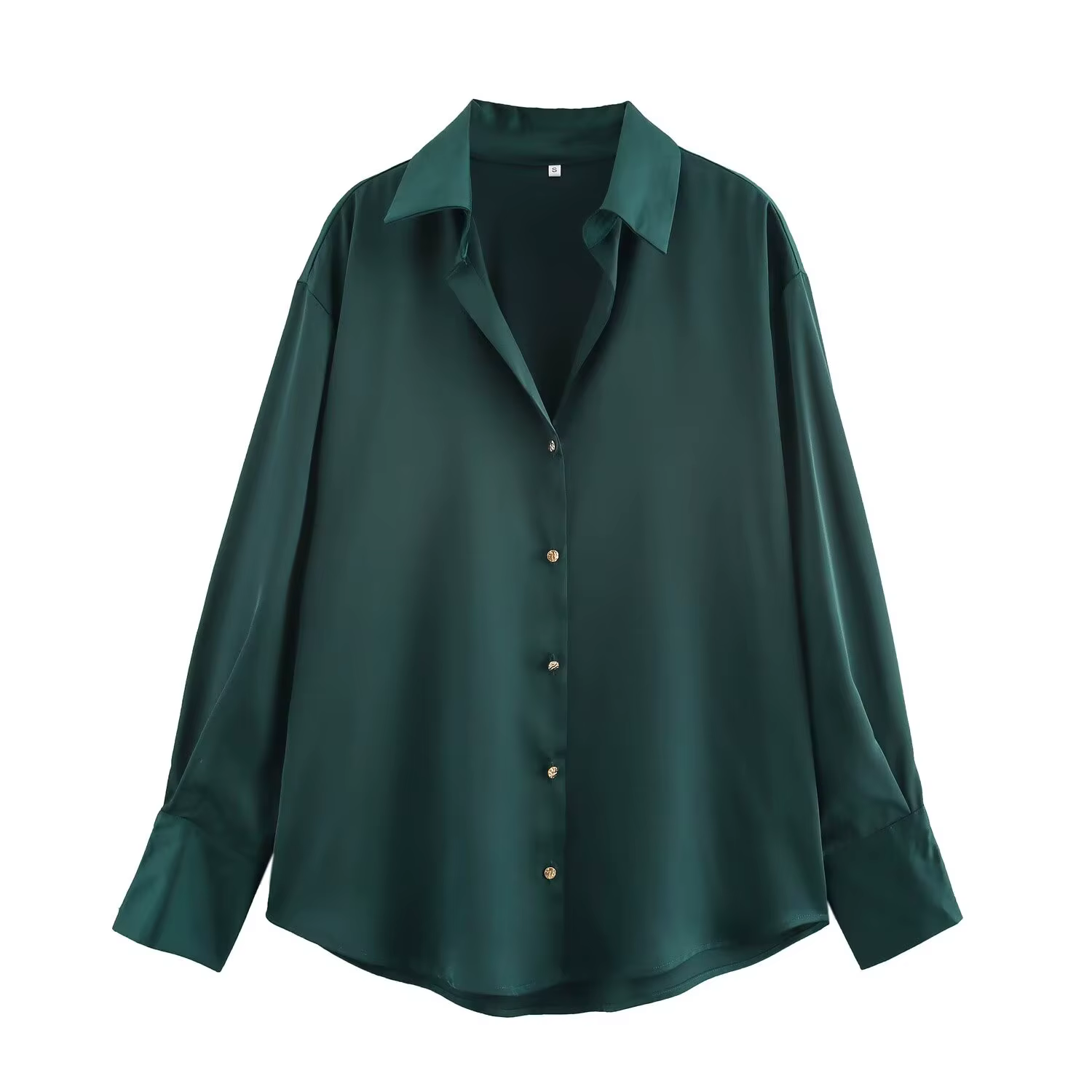 DUOPERI femmes mode Satin marron Blouse revers cou manches longues Vintage femme Chic dame chemises