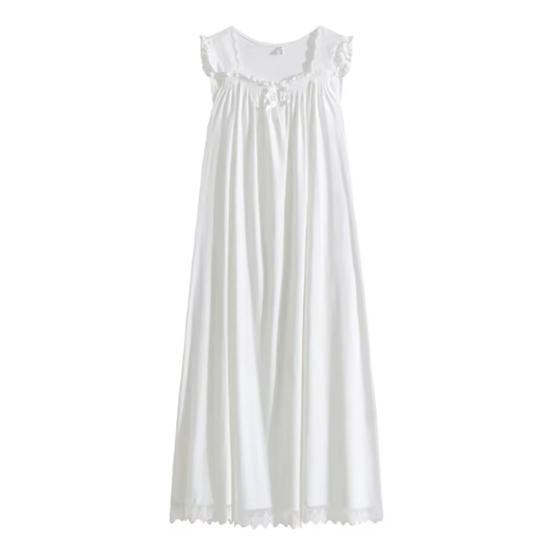 Robe de nuit en fibre de coton pour femme, chemise de nuit en dentelle douce, robe de nuit victorien
