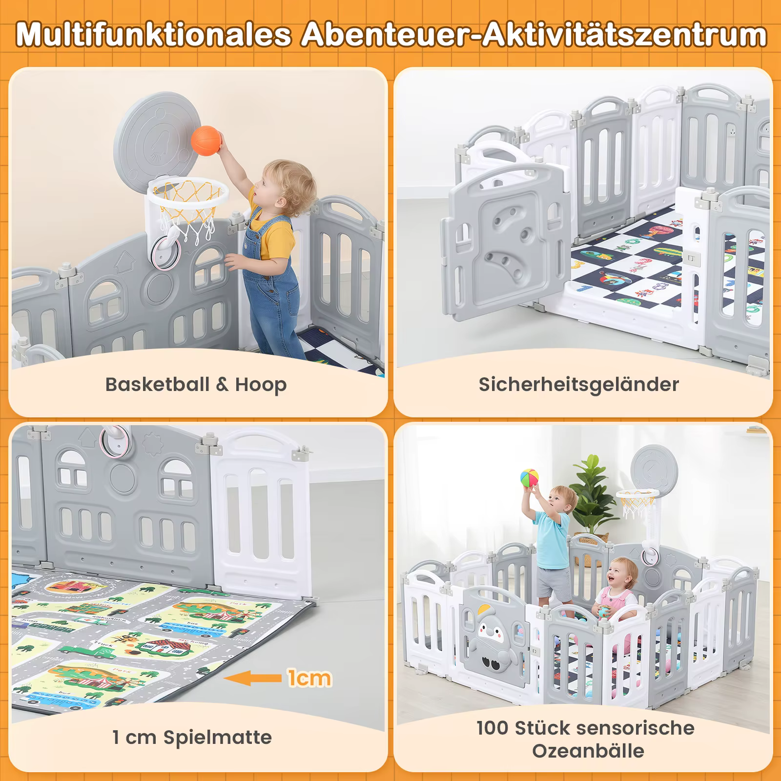 Parc pliable Centre d'activité pour bébé 150x150 Parc pliable Grande grille de marche avec élément d