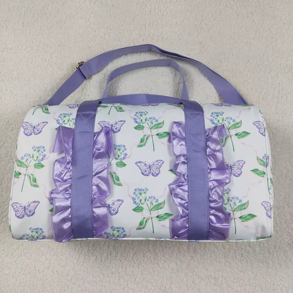 Sac de voyage à volants motif papillon floral lavande, sac à main tendance, 18,5*11,2*7,9 pouces