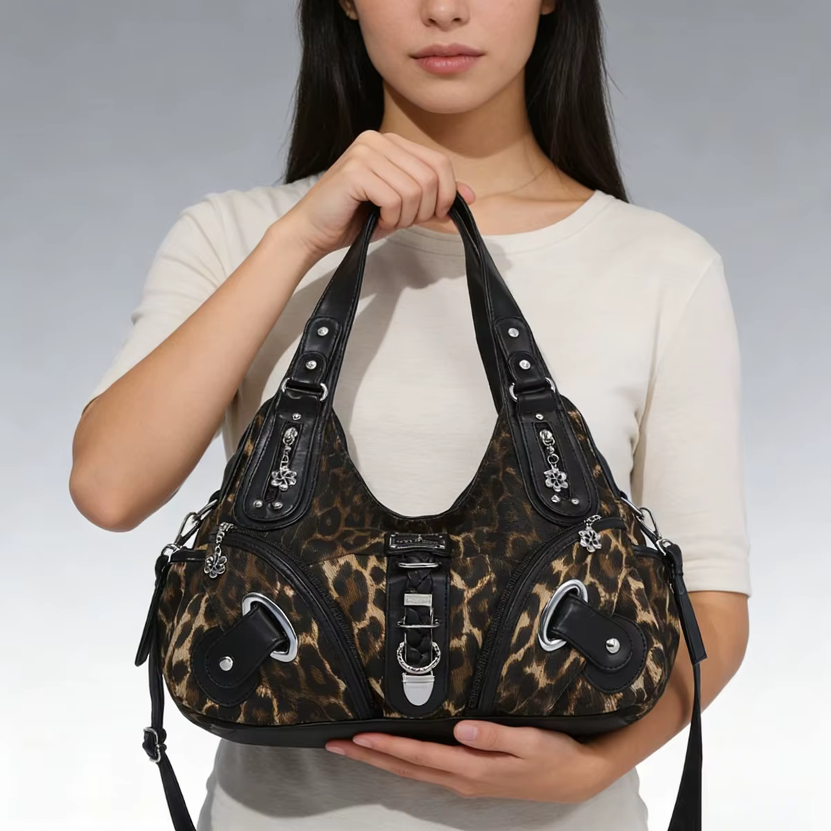 Sac à main pour femme Angel Kiss, sac à bandoulière léopard, sac à main à poignée supérieure, sac à