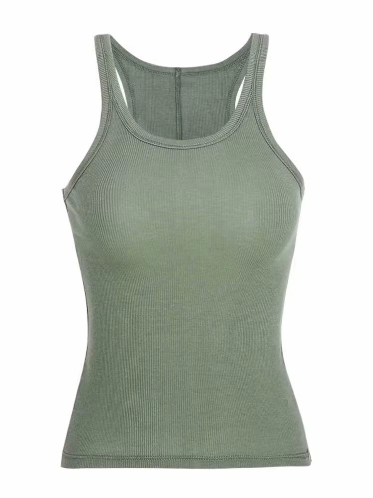 Débardeur tricoté côtelé de couleur unie pour femmes, camisole d'été Vintage sans manches des années