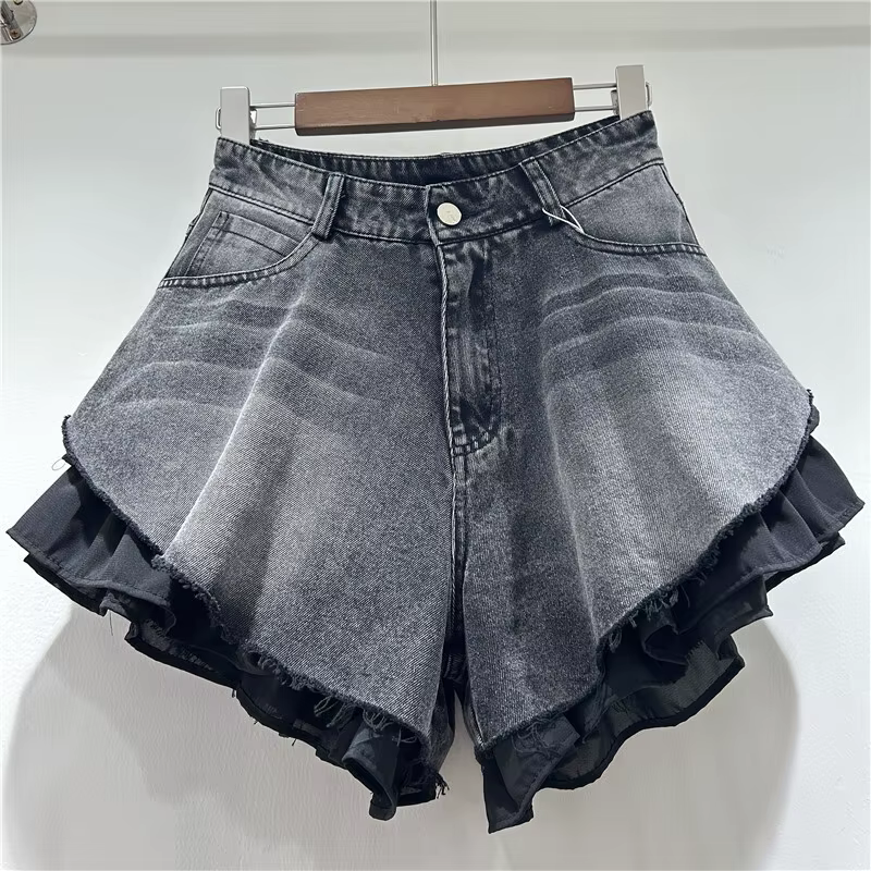 WTHT nouvelle mode femmes Patchwork ourlet lavage Denim Shorts 2025 été à la mode taille haute a-lig