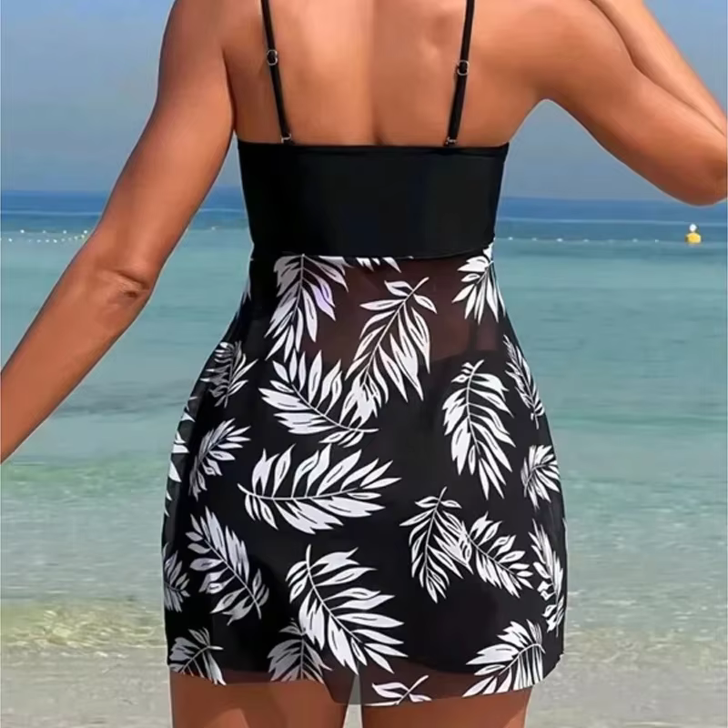Maillot de bain fendu pour femmes, robe courte, Sexy, mode, taille haute, maille épaisse, imprimé, v