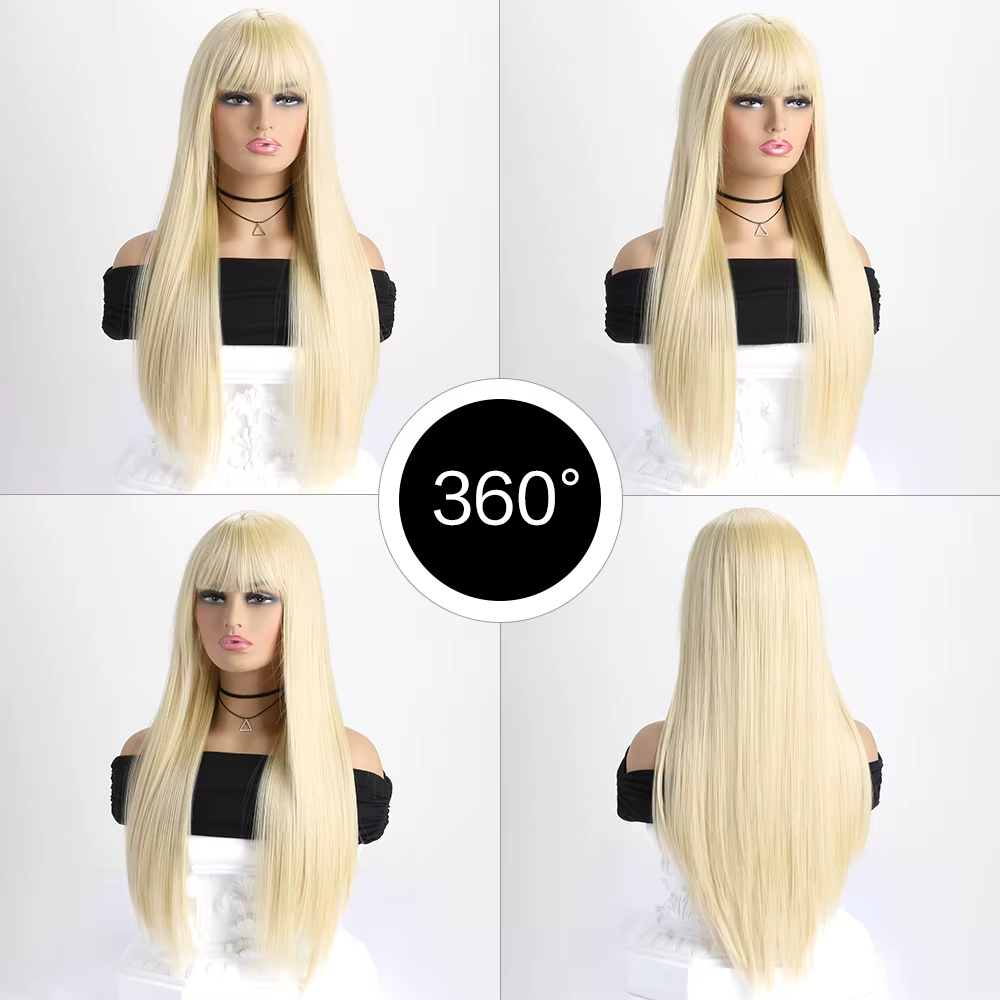 Perruque synthétique longue et lisse de 26 pouces pour femmes, perruque à la mode pour le quotidien,